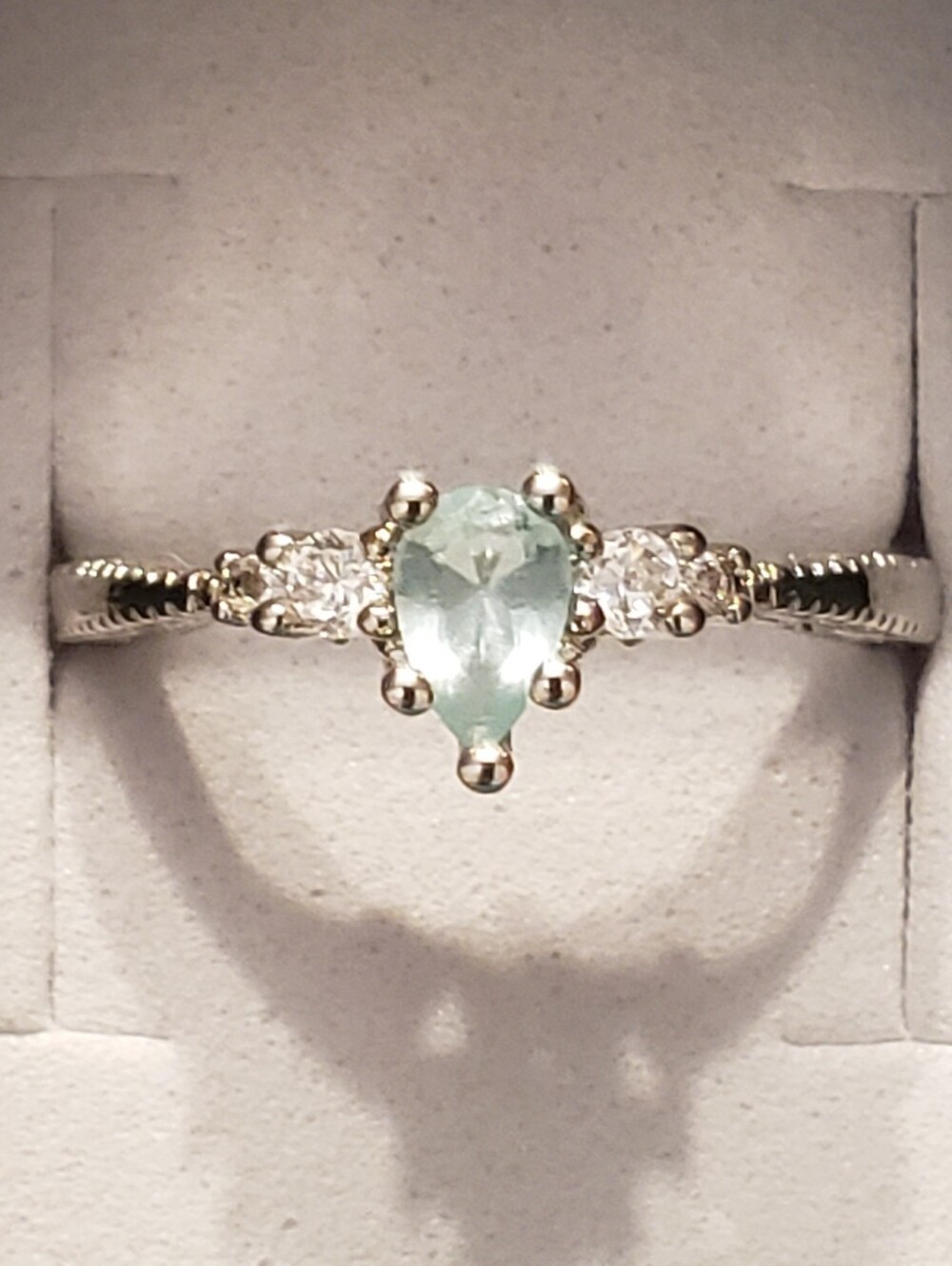NEW Aquamarine FashionTeardrop Cut Ring, Pale Blue In Ornate Silvertone Set, 8.